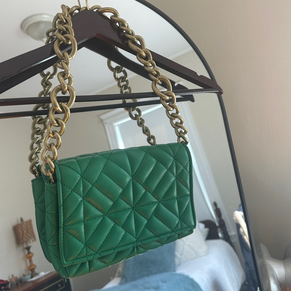 Zara Green Quilted Chain Bag